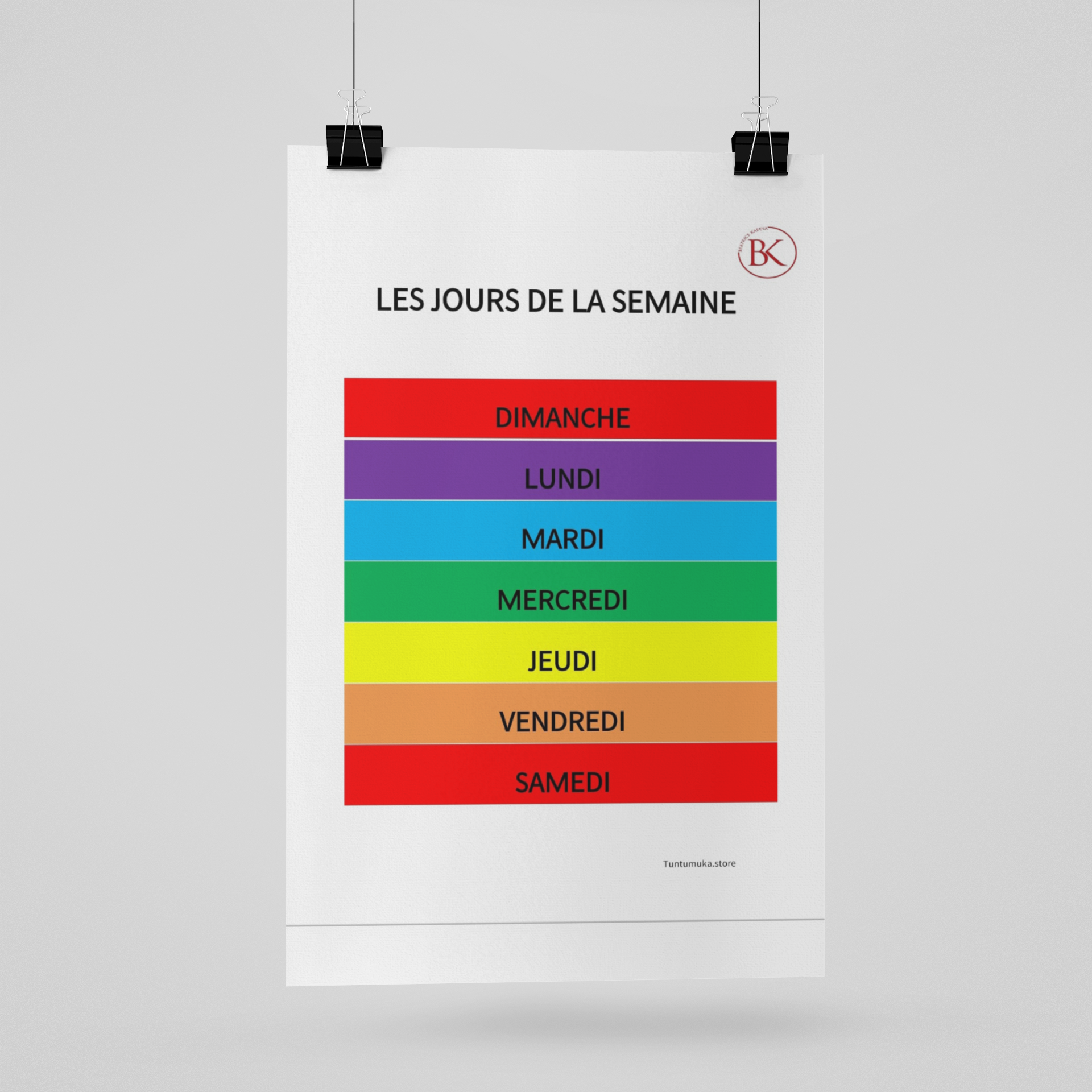 Days of the Week's Poster for the French Immersion