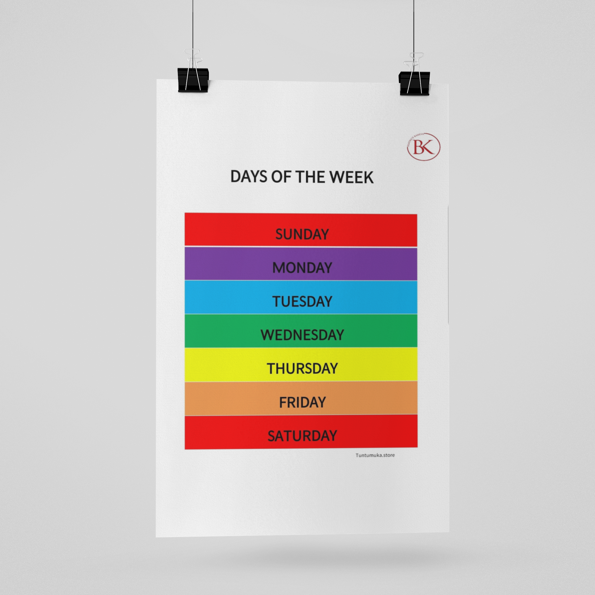 Days of the Week's Poster for the English Program